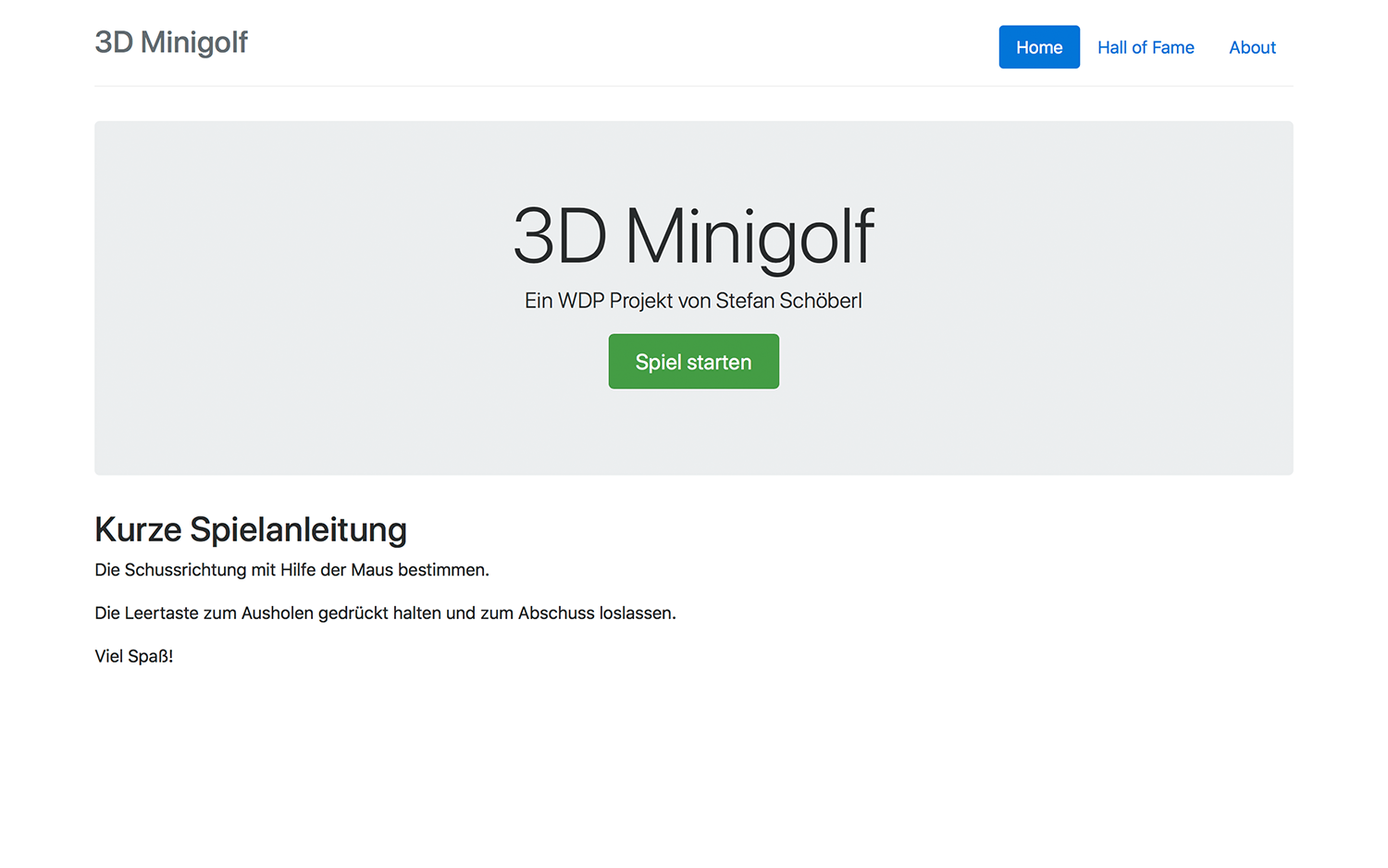 Screenshot Minigolf Homepage